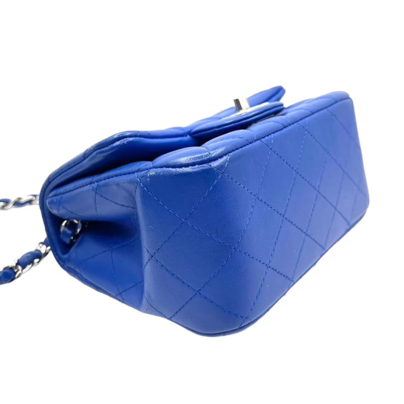 Lambskin Quilted Mini Square Flap Blue SHW