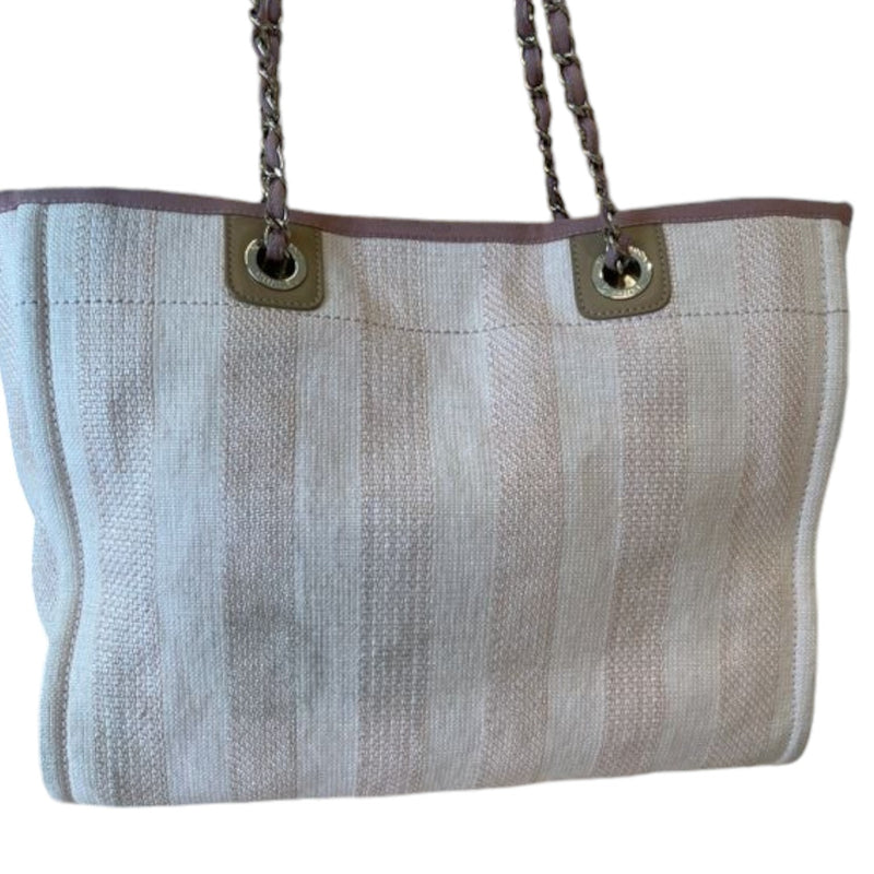 Deauville Tote Small Mixed Fibers Striped Beige LGHW