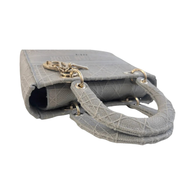 Lady D-Lite Medium Canvas Embroidered Cannage Grey GHW