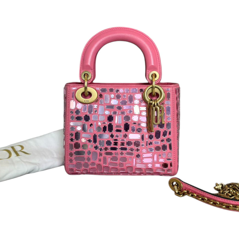 Lady Dior Mosaic of Mirrors Mini Calfskin Pink GHW