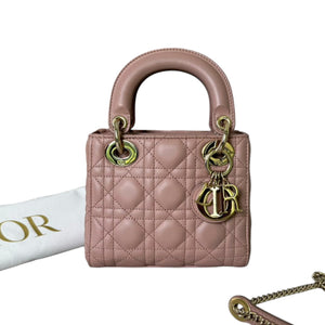 Lady Dior Mini Lambskin Cannage Beige GHW