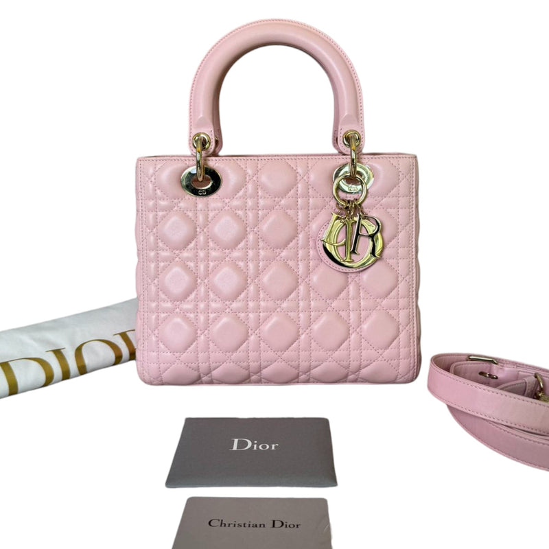 Lady Dior Medium Shoulder Lambskin Light Pink GHW