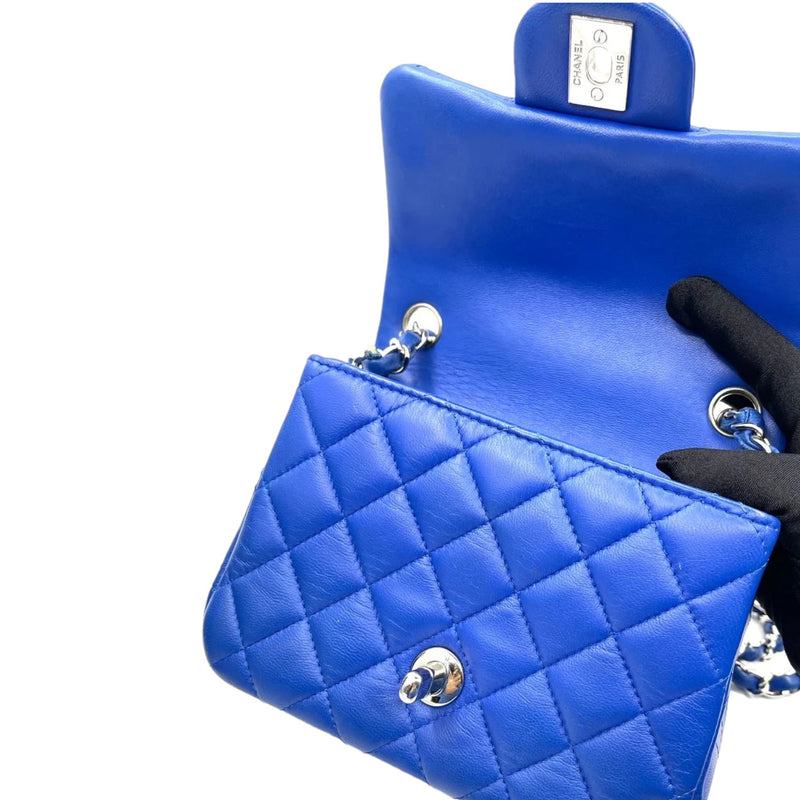 Lambskin Quilted Mini Square Flap Blue SHW