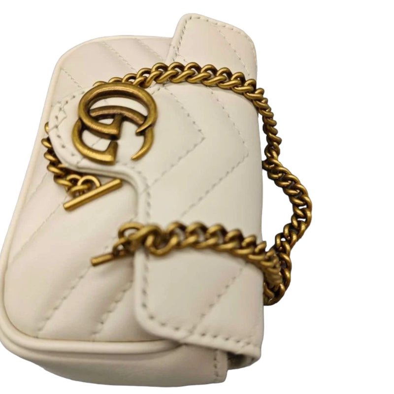 GG Marmont Super Mini Shoulder Calfskin Matelasse White GHW