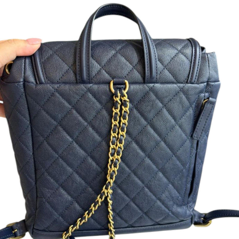 Filigree Backpack Caviar Quilted Navy GHW