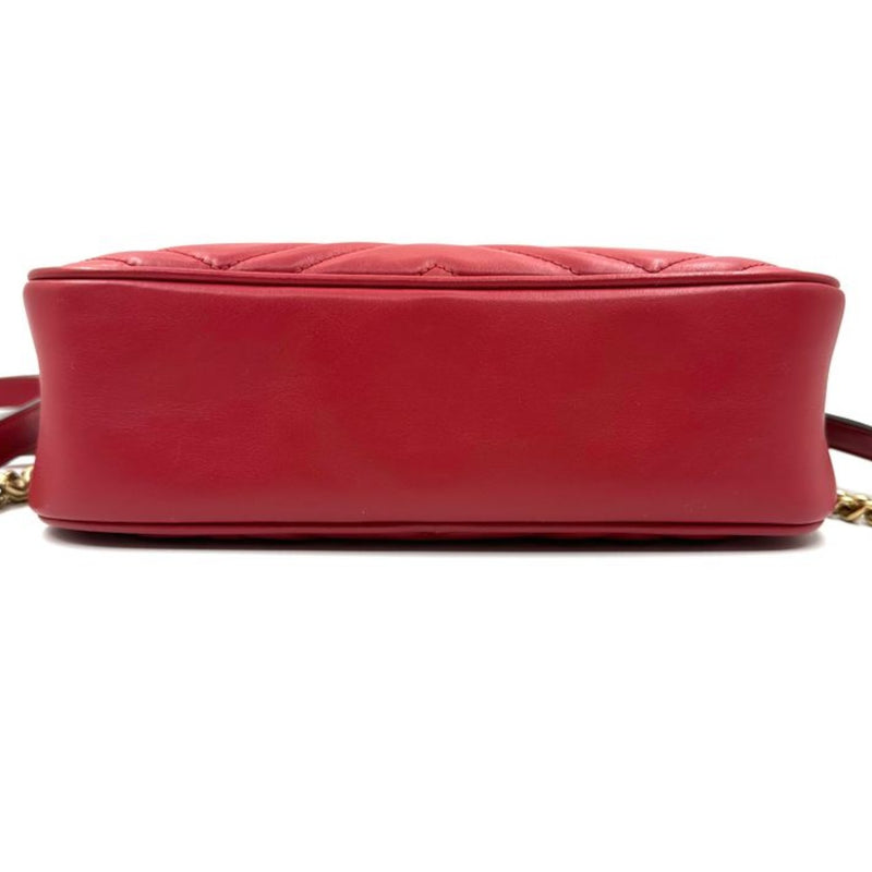 GG Marmont Chain Shoulder Small Calfskin Matelasse Red GHW