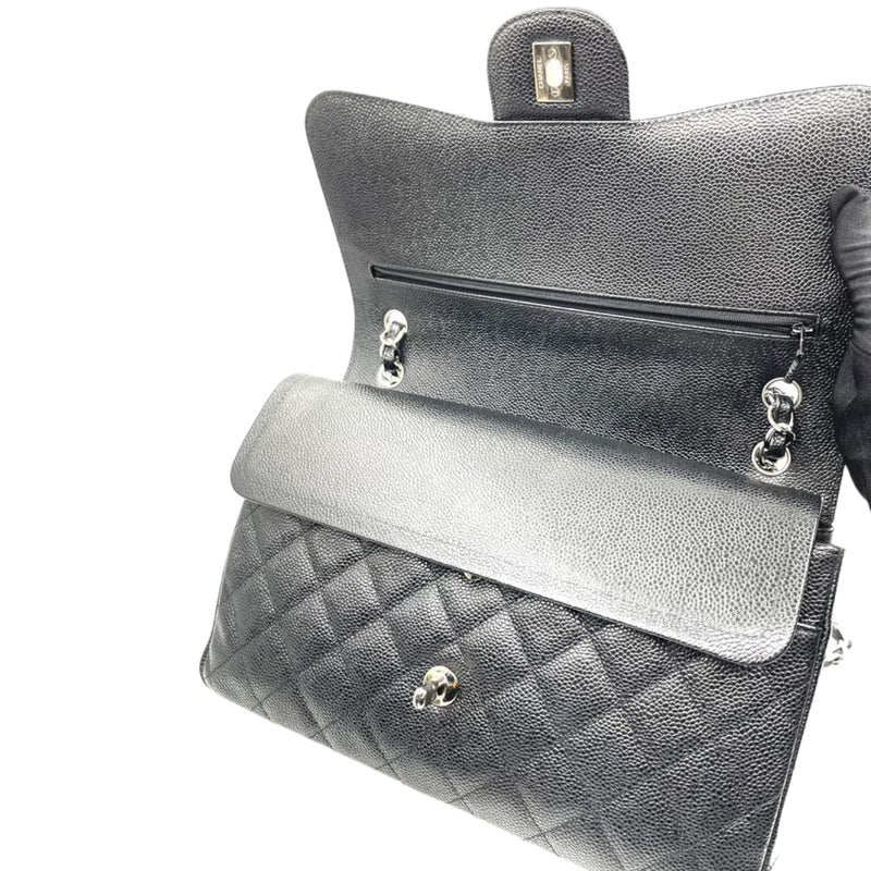 Jumbo Double Flap Caviar Quilted Black SHW