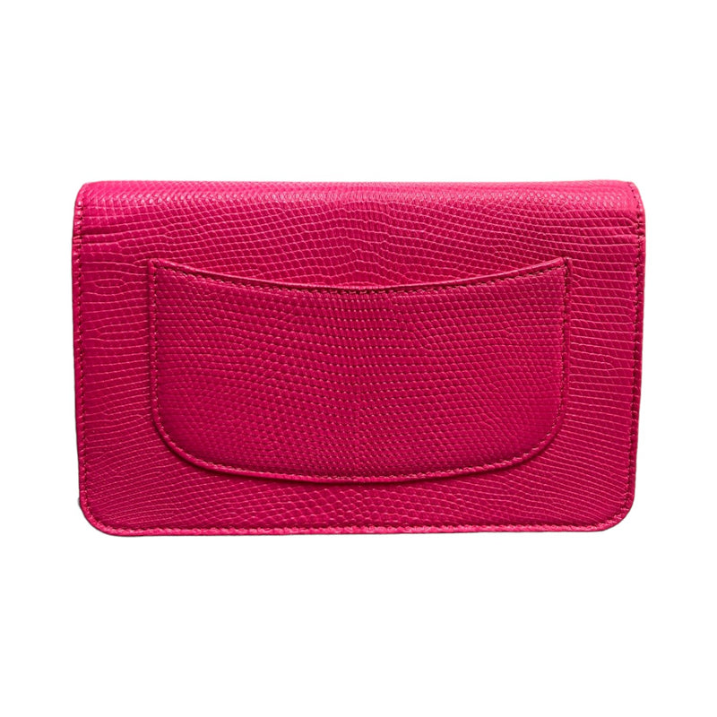 Wallet on Chain WOC Lizard Leather Hot Pink SHW