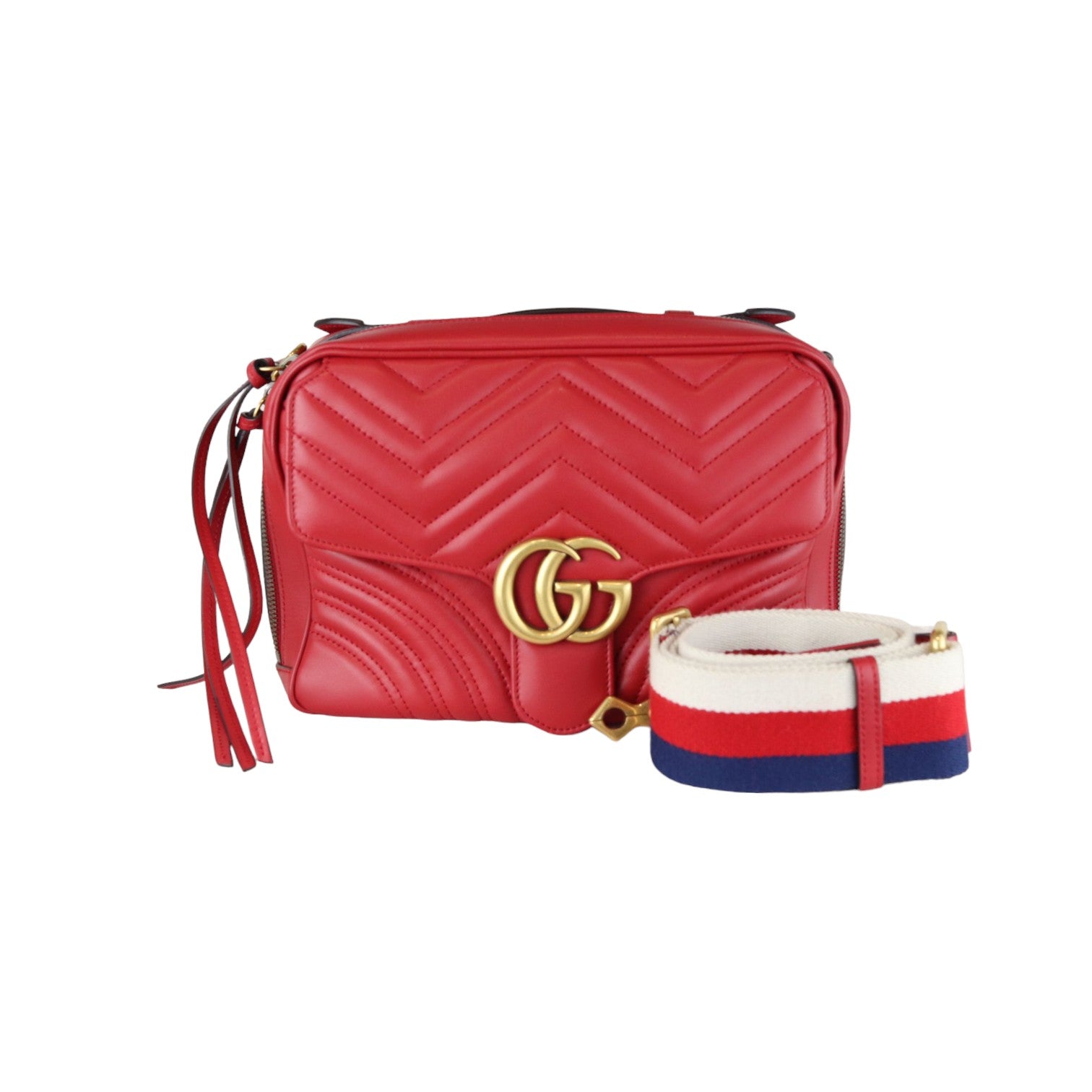 Gucci GG Marmont Top Handle Small Shoulder Calfskin Matelasse Red GHW Bag Religion