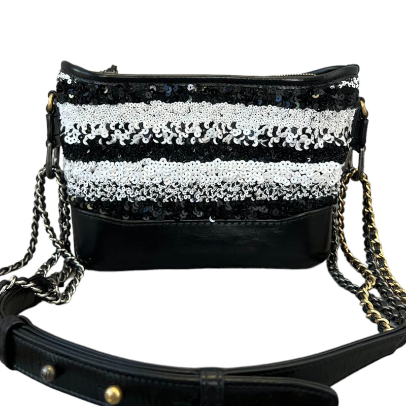 Small Gabrielle Hobo Sequin Calfskin Black White MHW