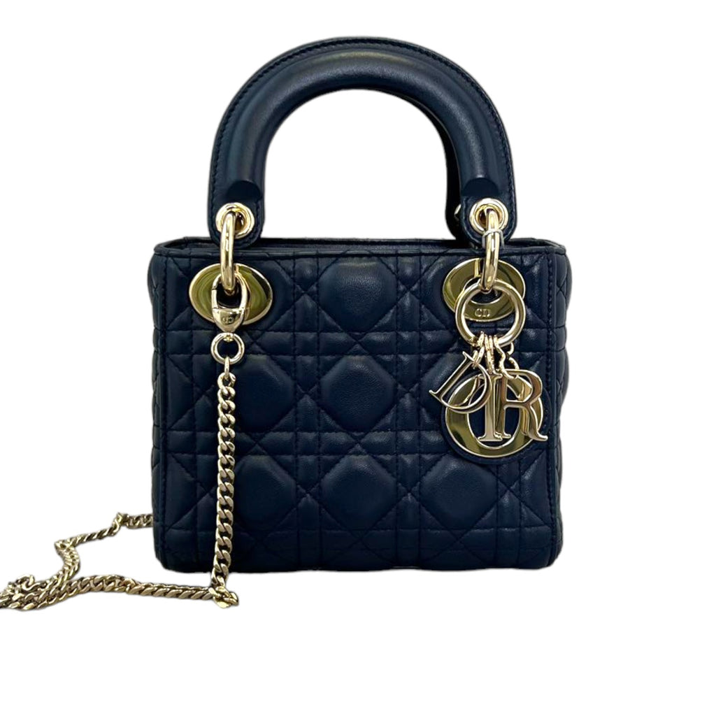 Mini Lady Dior Top Flap Lambskin Cannage Navy GHW