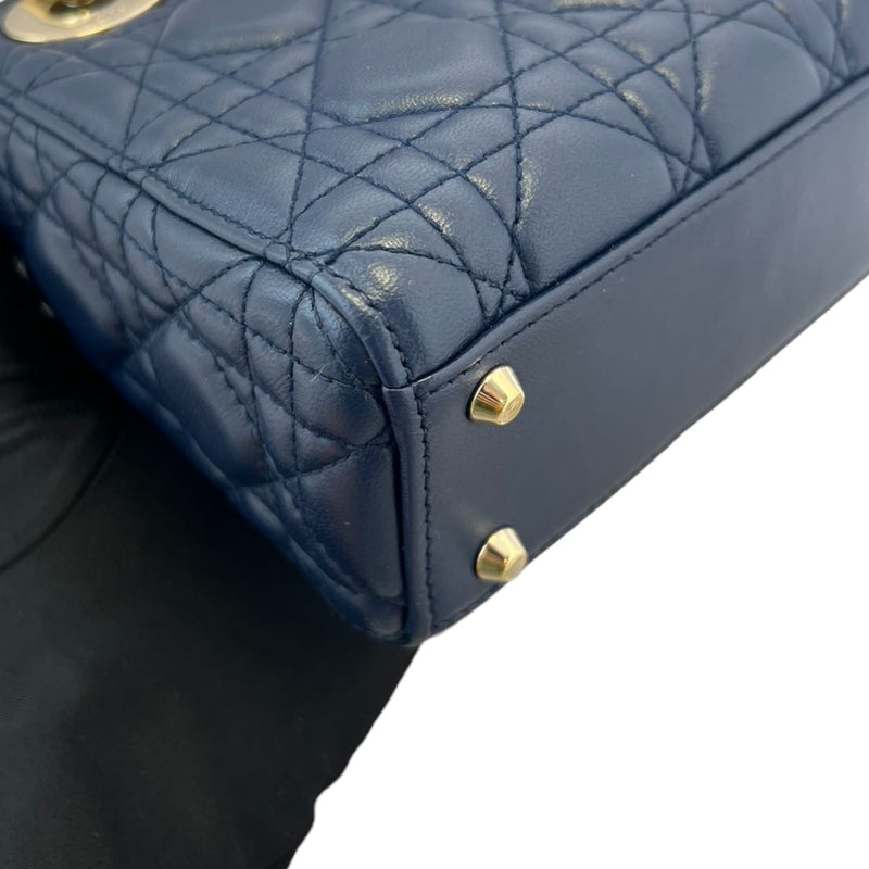 Mini Lady Dior Top Flap Lambskin Cannage Navy GHW