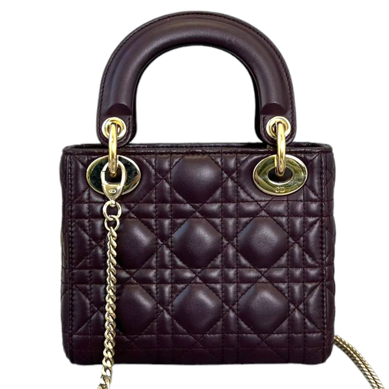 Mini Lady Dior Lambskin Cannage Plum GHW