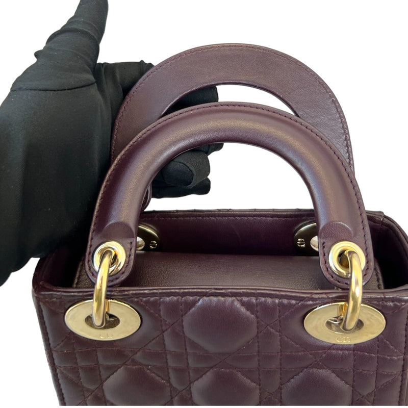 Mini Lady Dior Lambskin Cannage Plum GHW