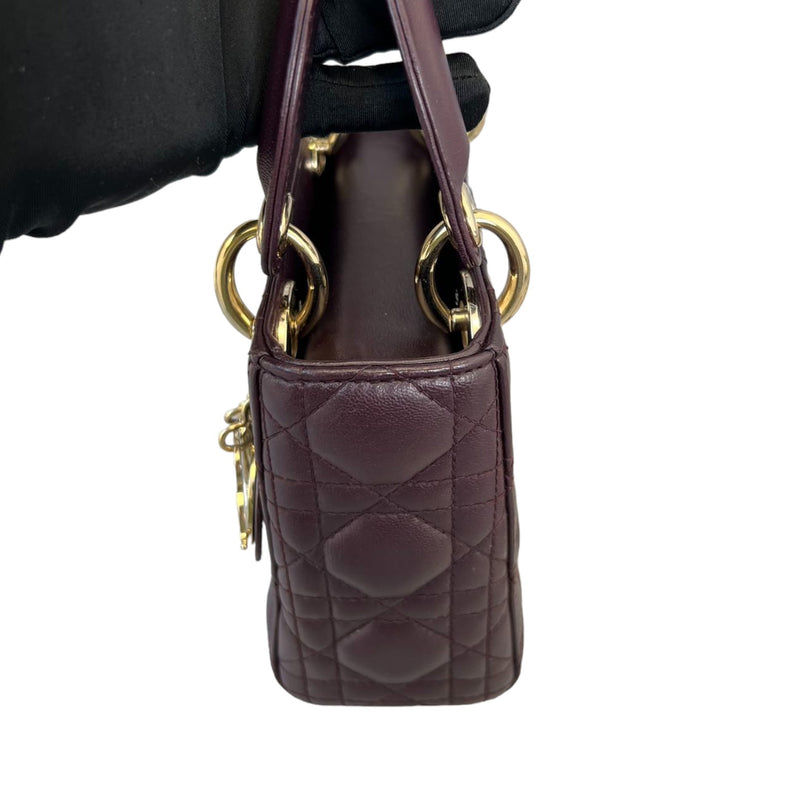 Mini Lady Dior Lambskin Cannage Plum GHW