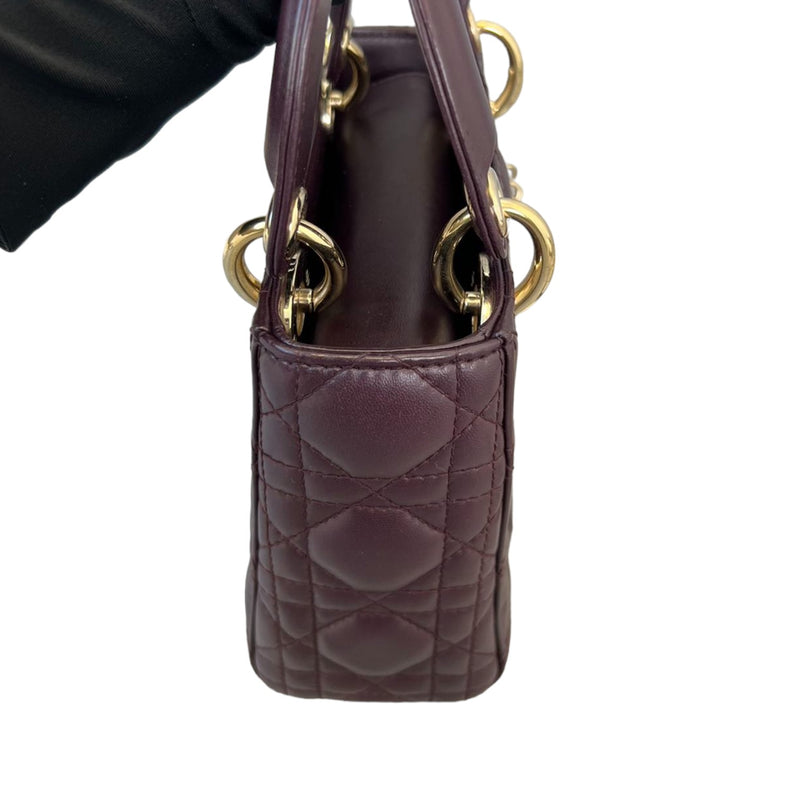 Mini Lady Dior Lambskin Cannage Plum GHW