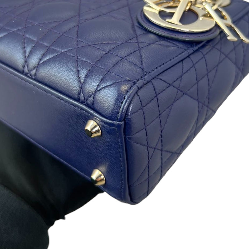 Small Lady Dior Top Flap Lambskin Cannage Navy GHW