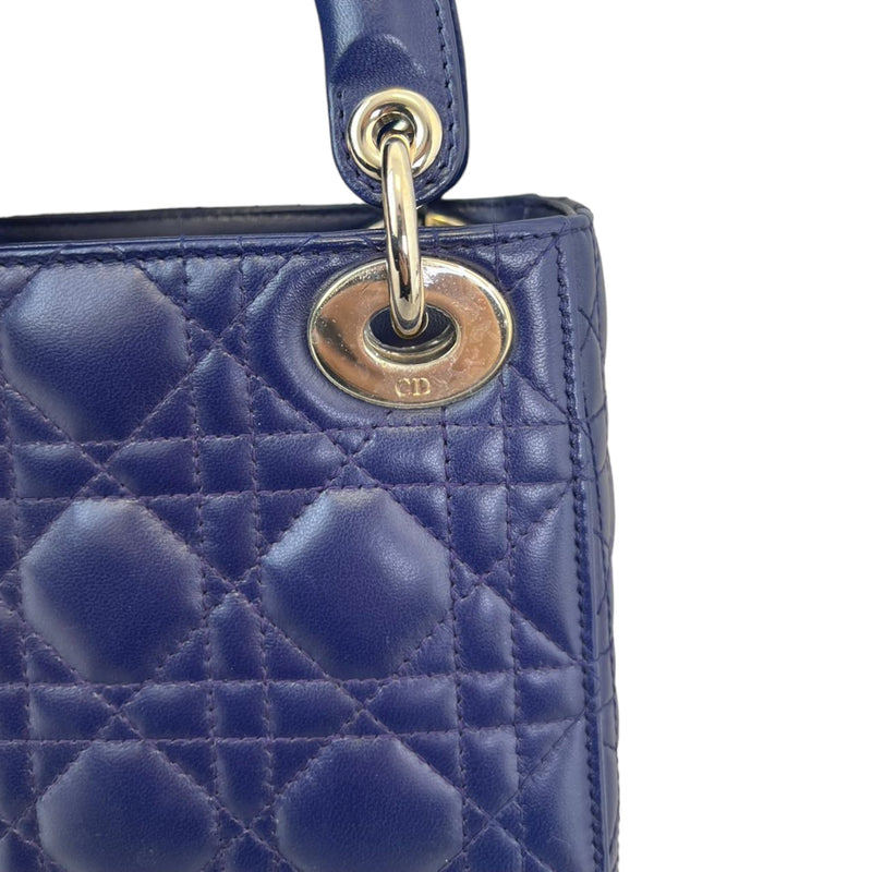 Small Lady Dior Top Flap Lambskin Cannage Navy GHW