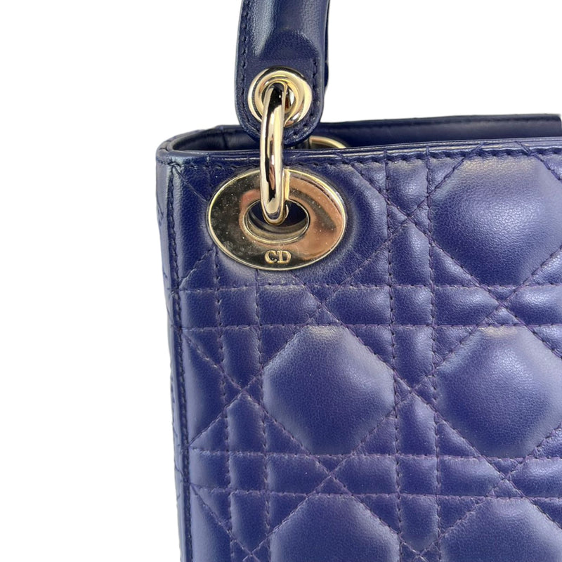 Small Lady Dior Top Flap Lambskin Cannage Navy GHW