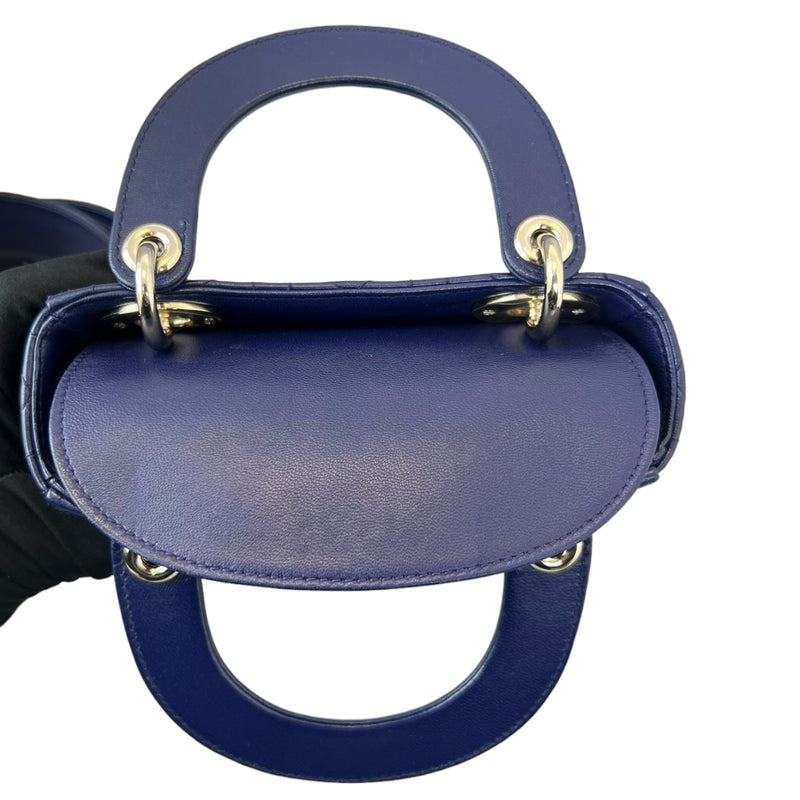 Small Lady Dior Top Flap Lambskin Cannage Navy GHW