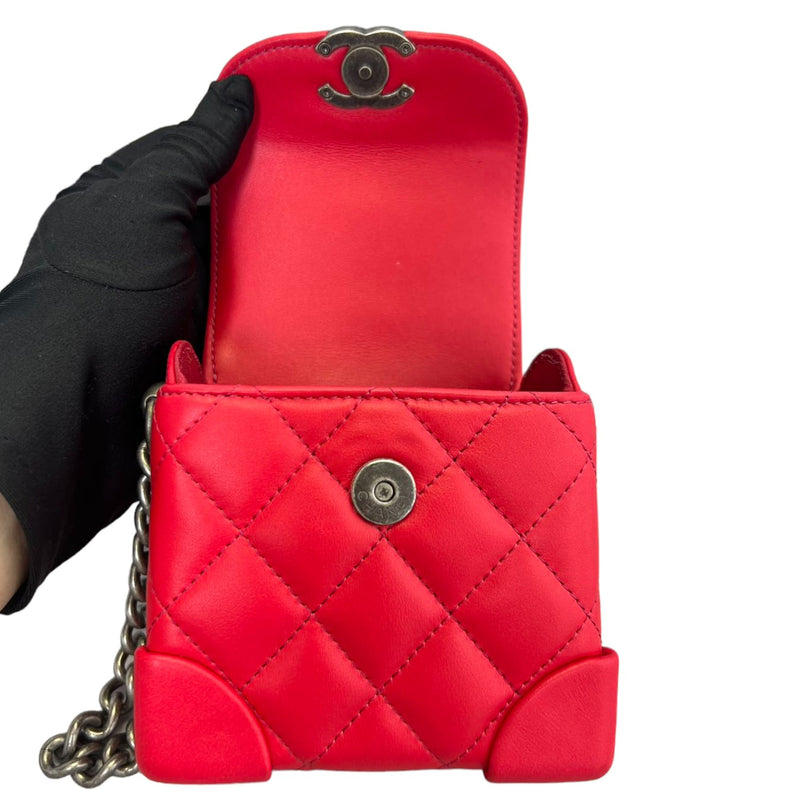 Trunk-Like Mini Shoulder Lambskin Red RHW