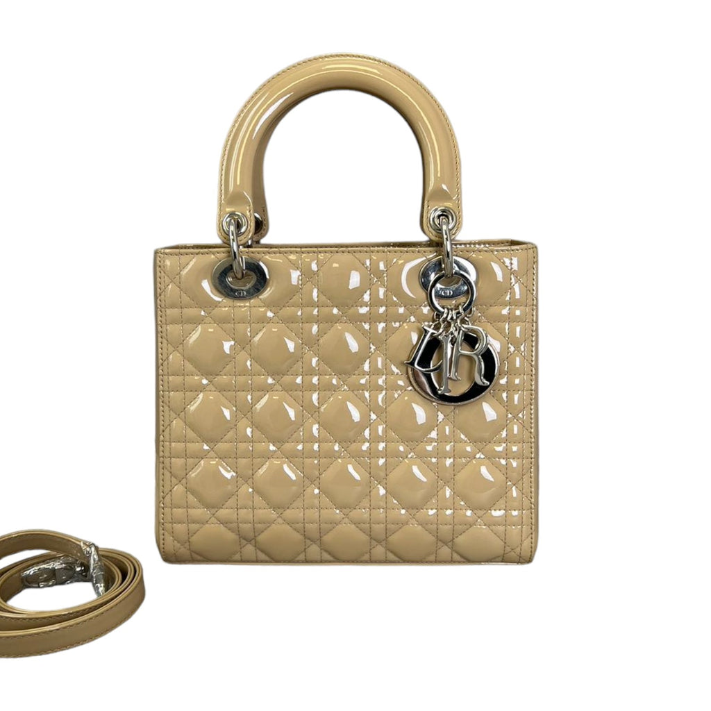 Lady Dior Medium Patent Cannage Beige SHW