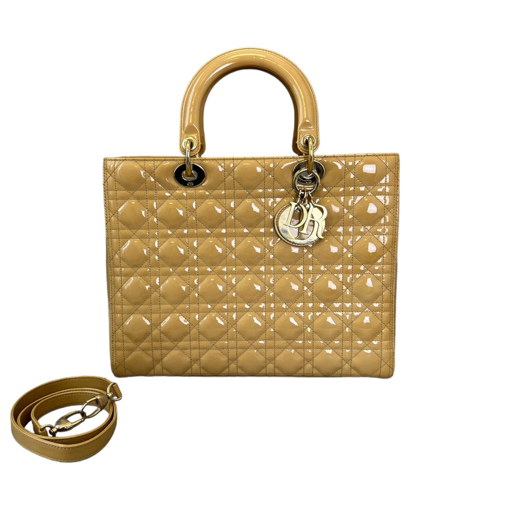 Lady Dior Large Patent Cannage Beige GHW