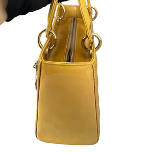 Lady Dior Medium Metallic Patent Yellow GHW