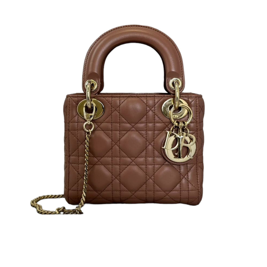 Lady Dior Mini Lambskin Light Brown GHW