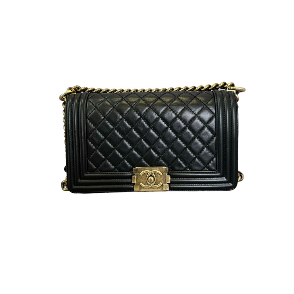 Old Boy Flap Medium Lambskin Quilted Black GHW