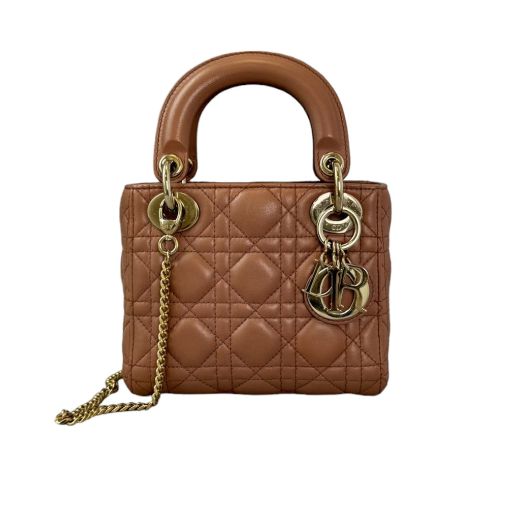 Lady Dior Mini Lambskin Cannage Brown GHW