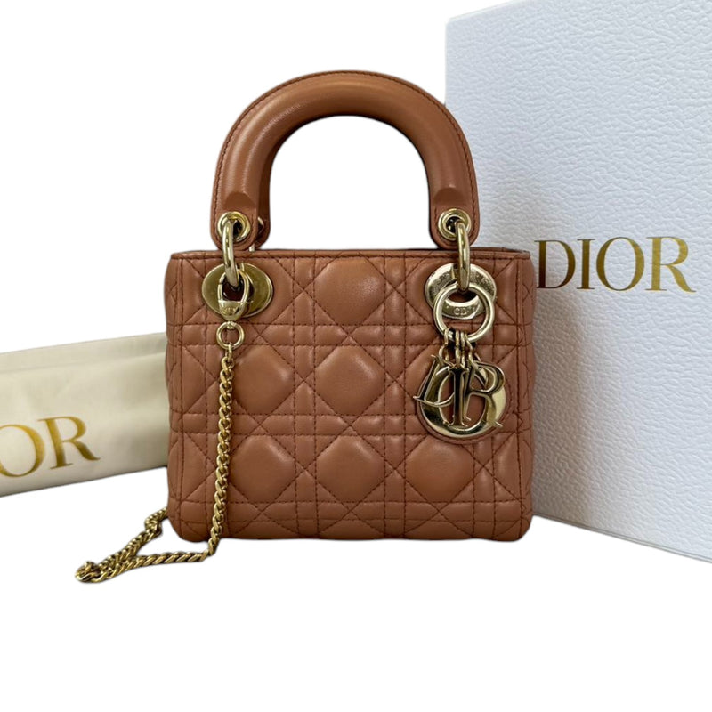 Lady Dior Mini Lambskin Cannage Brown GHW