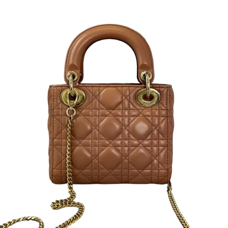 Lady Dior Mini Lambskin Cannage Brown GHW