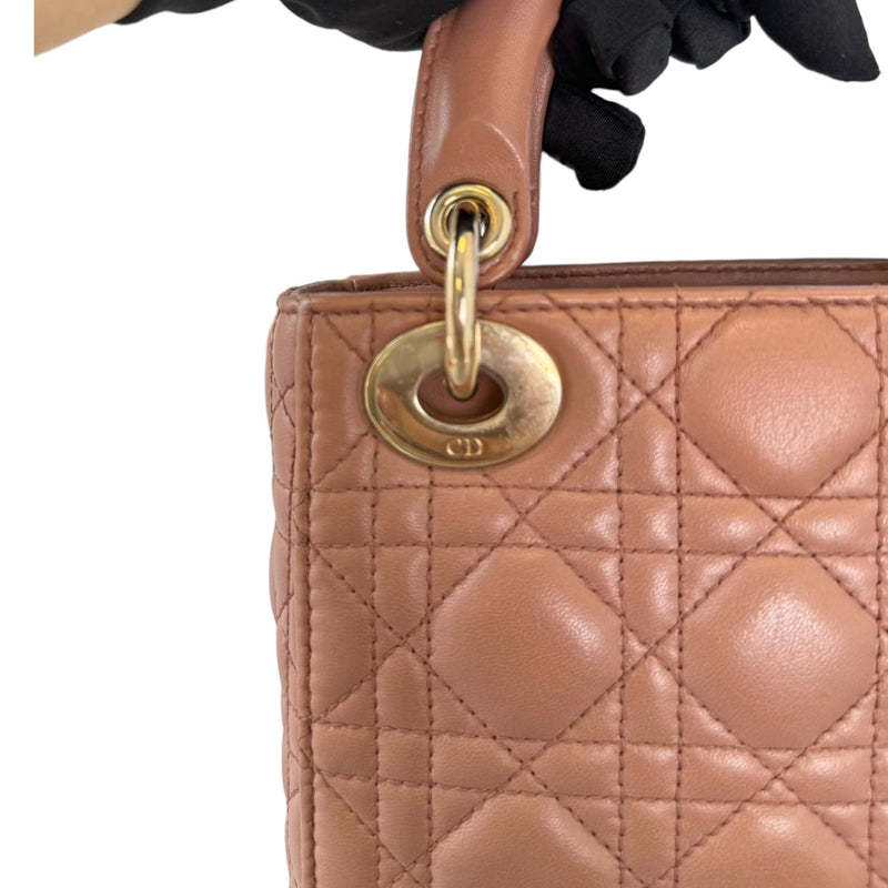 Lady Dior Mini Lambskin Cannage Brown GHW