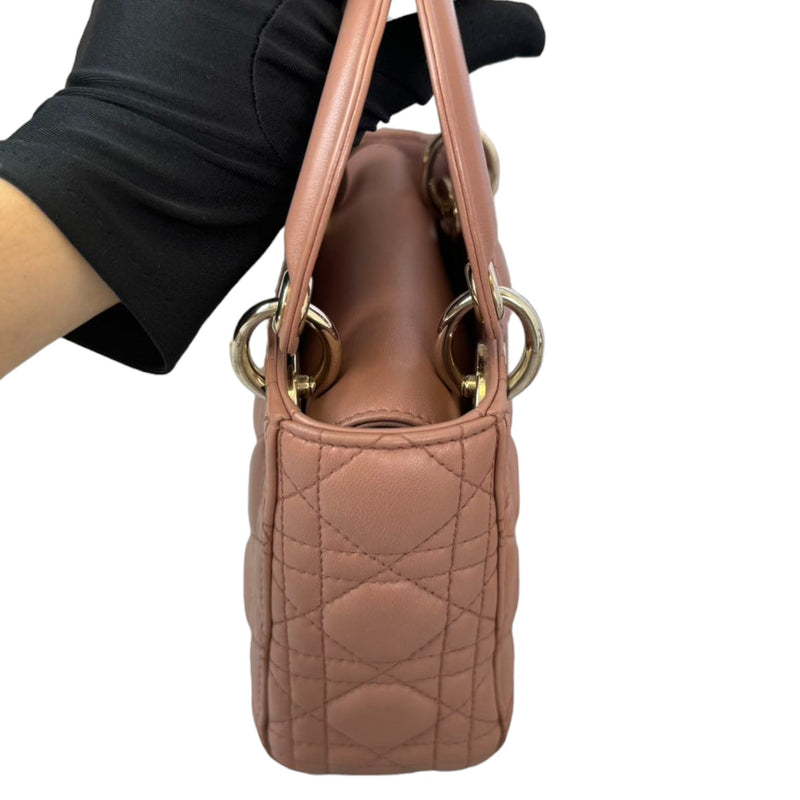 Lady Dior Mini Lambskin Cannage Brown GHW