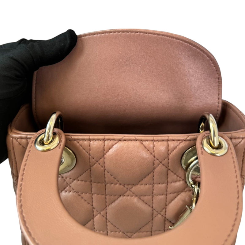 Lady Dior Mini Lambskin Cannage Brown GHW