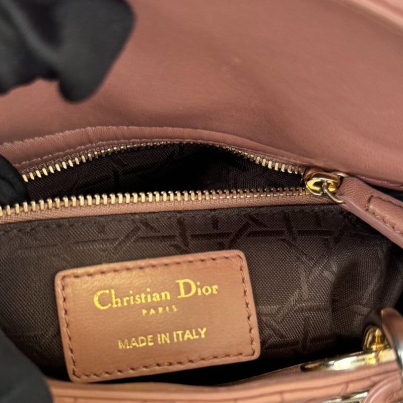 Lady Dior Mini Lambskin Cannage Brown GHW