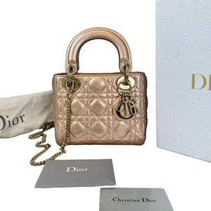 Lady Dior Mini Metallic Lambskin Rose Gold GHW