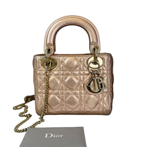 Lady Dior Mini Metallic Lambskin Rose Gold GHW