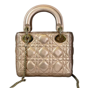 Lady Dior Mini Metallic Lambskin Rose Gold GHW