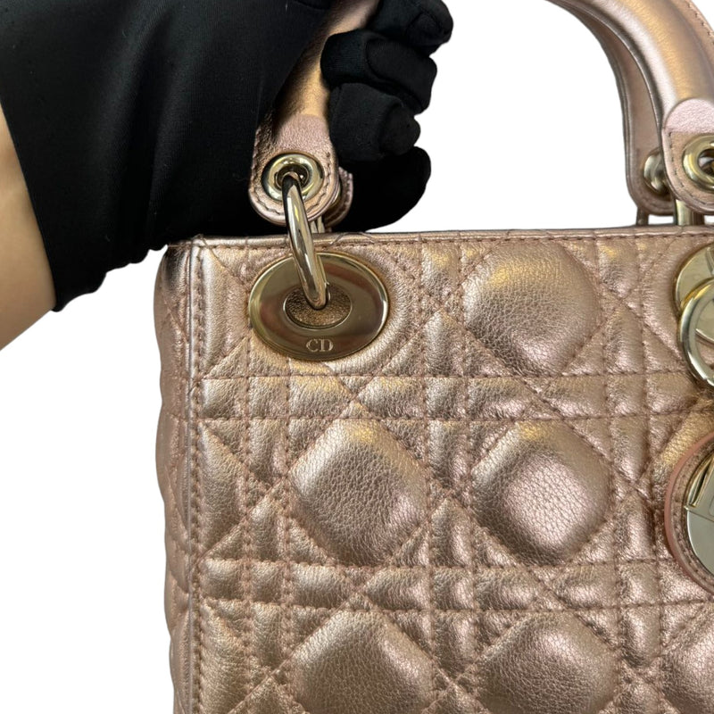 Lady Dior Mini Metallic Lambskin Rose Gold GHW