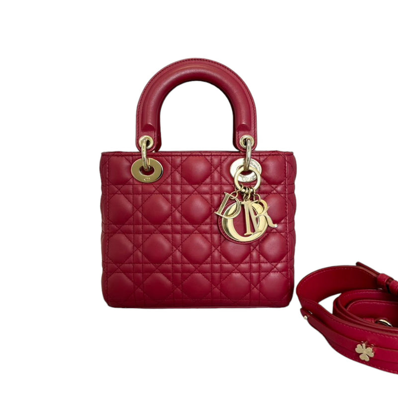 Lady Dior Small Lambskin Cannage Red GHW