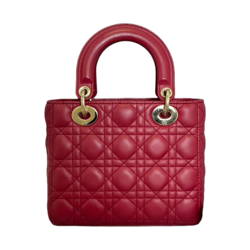 Lady Dior Small Lambskin Cannage Red GHW