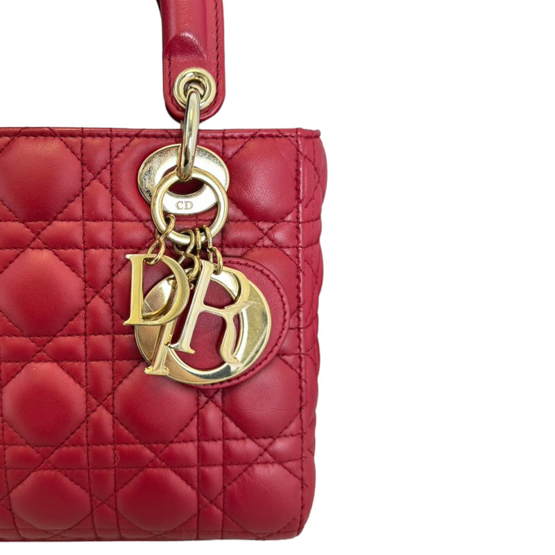 Lady Dior Small Lambskin Cannage Red GHW