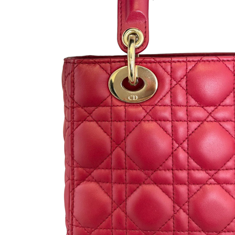 Lady Dior Small Lambskin Cannage Red GHW