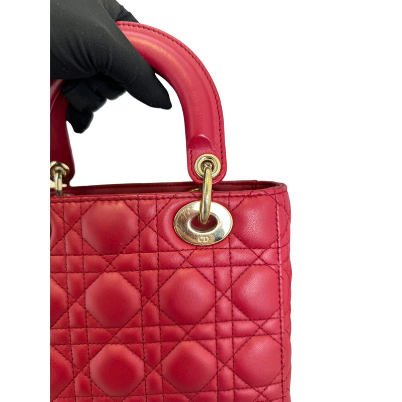 Lady Dior Small Lambskin Cannage Red GHW