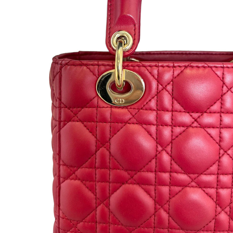 Lady Dior Small Lambskin Cannage Red GHW