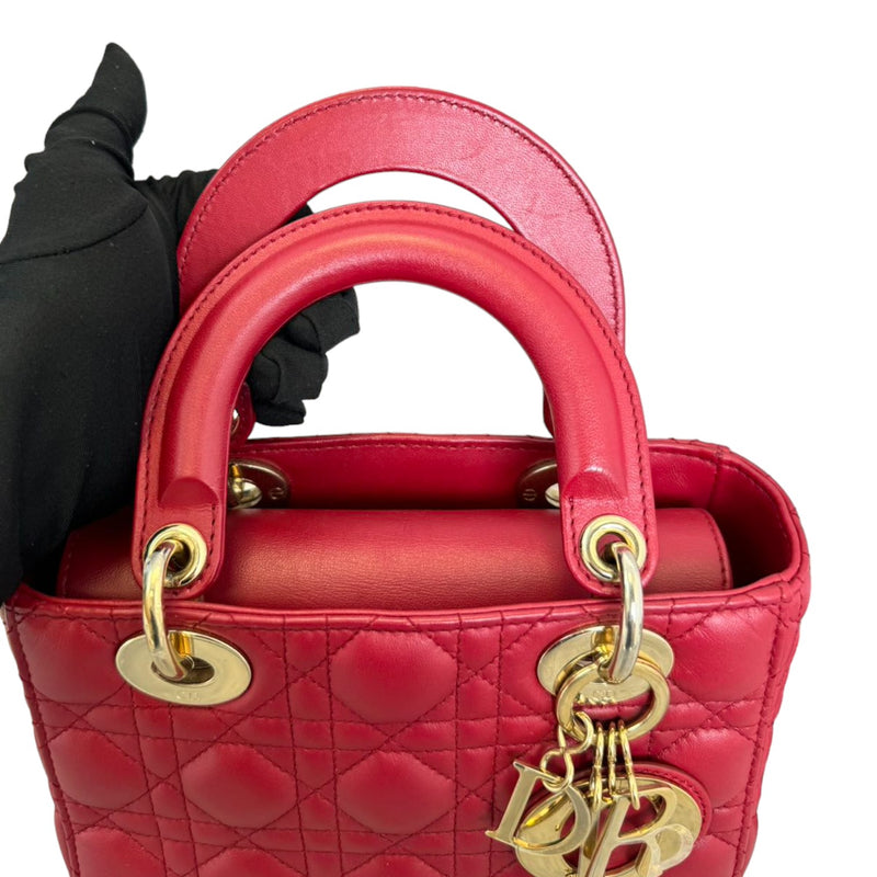 Lady Dior Small Lambskin Cannage Red GHW