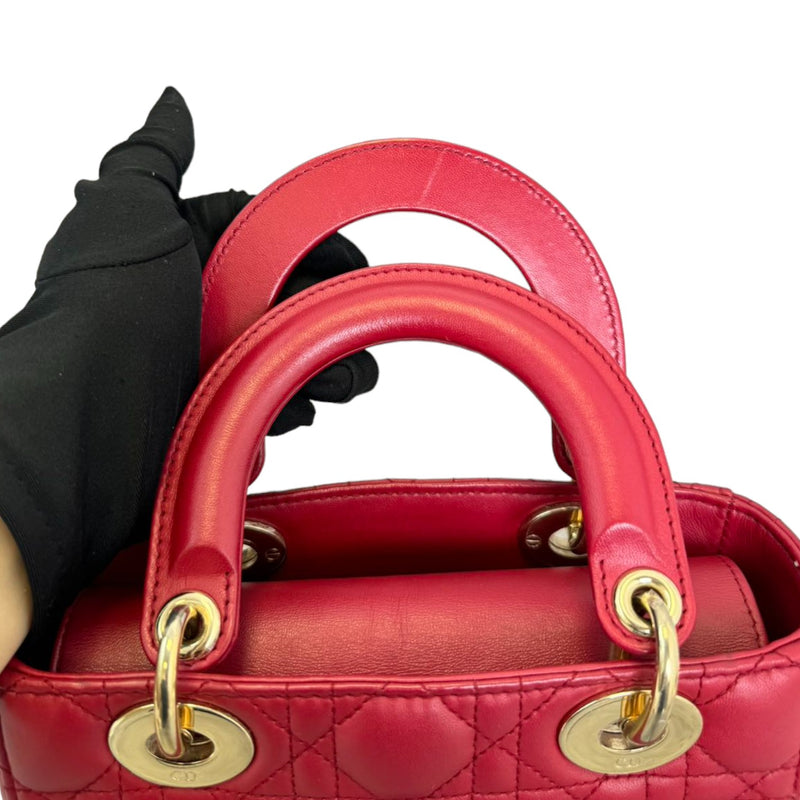 Lady Dior Small Lambskin Cannage Red GHW