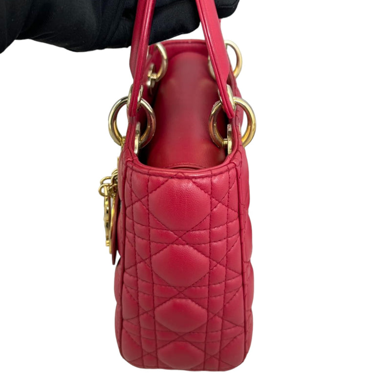 Lady Dior Small Lambskin Cannage Red GHW